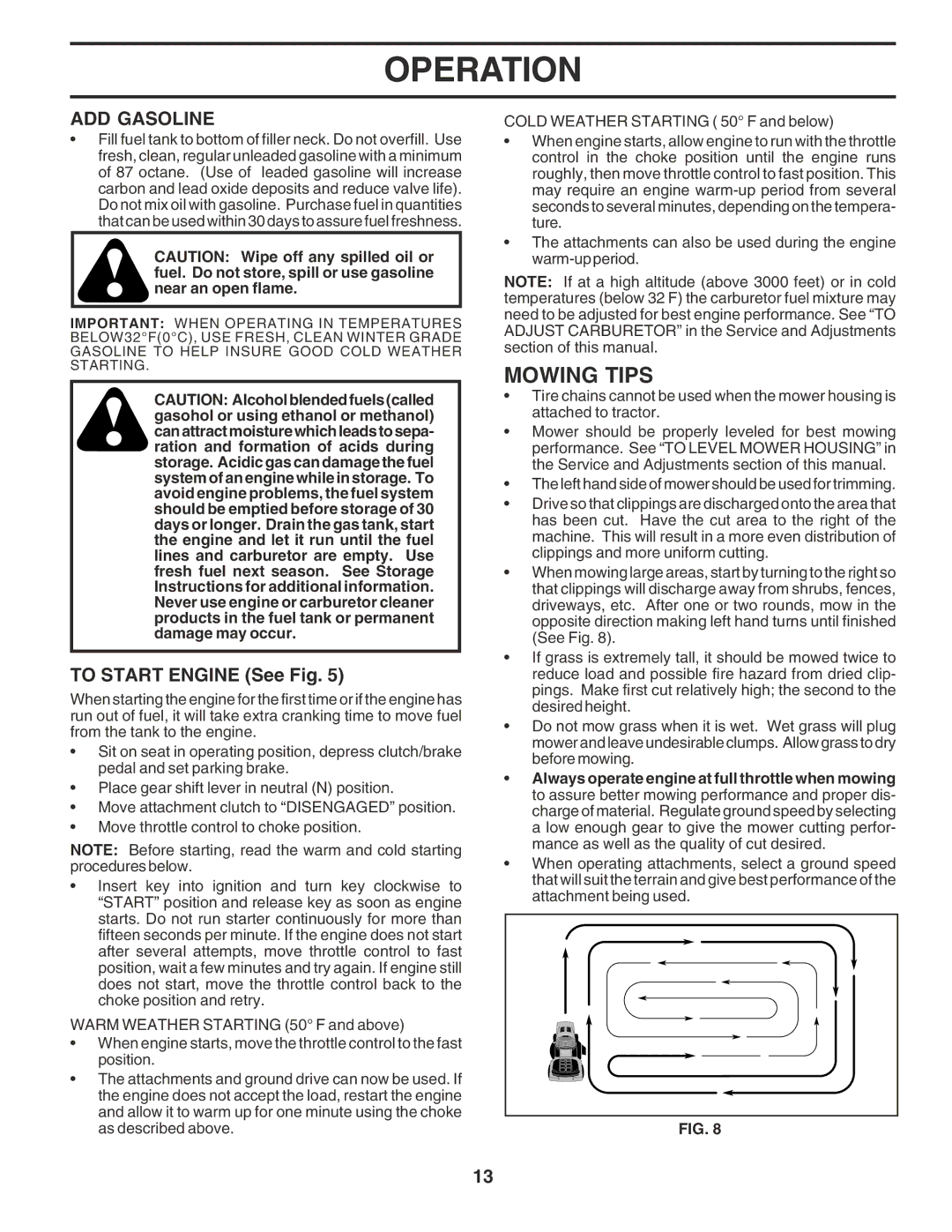 Poulan 183188 manual Mowing Tips, ADD Gasoline, To Start Engine See Fig 
