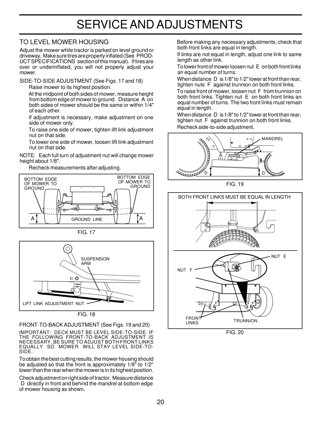 Poulan 183188 manual To Level Mower Housing, FRONT-TO-BACK Adjustment See Figs 