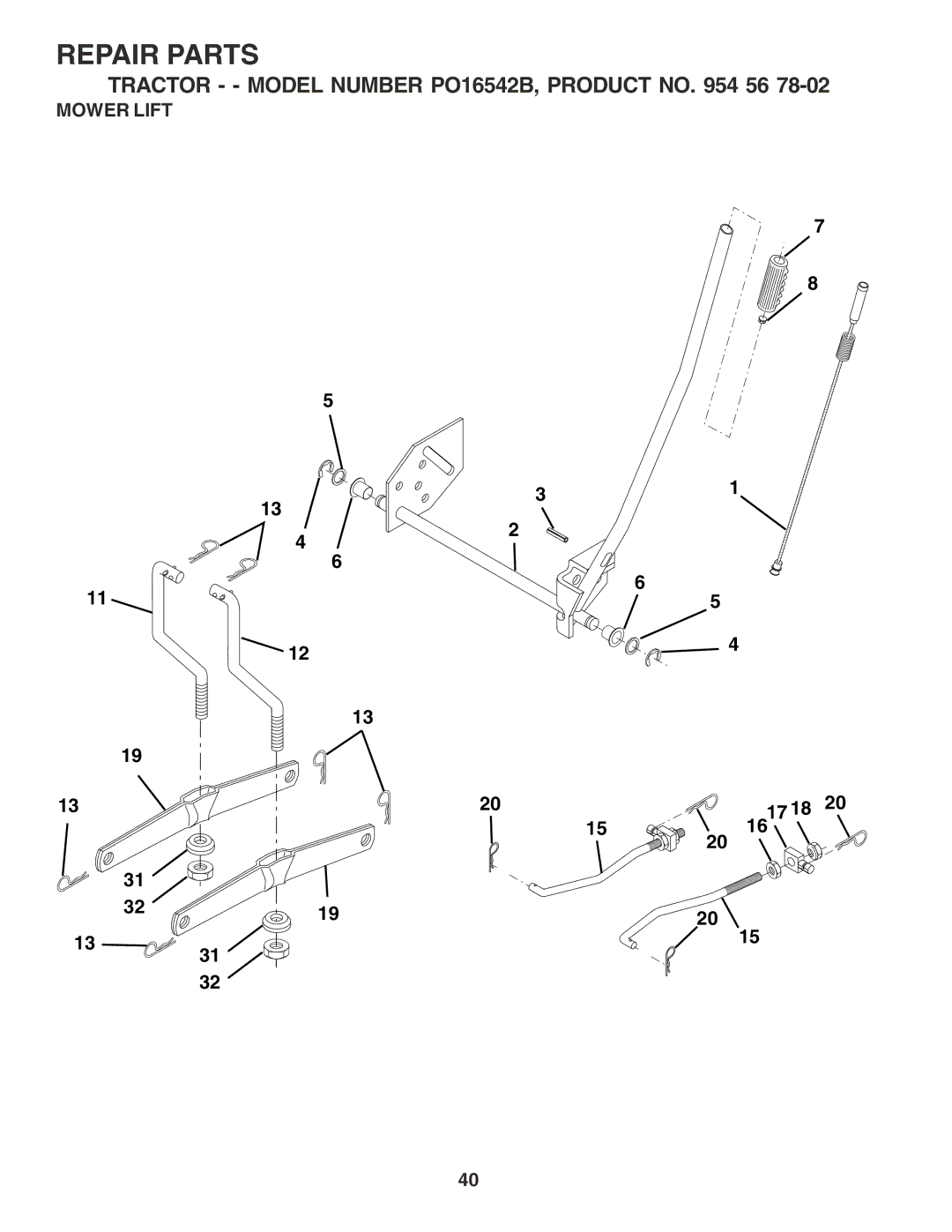 Poulan 183188 manual Mower Lift 