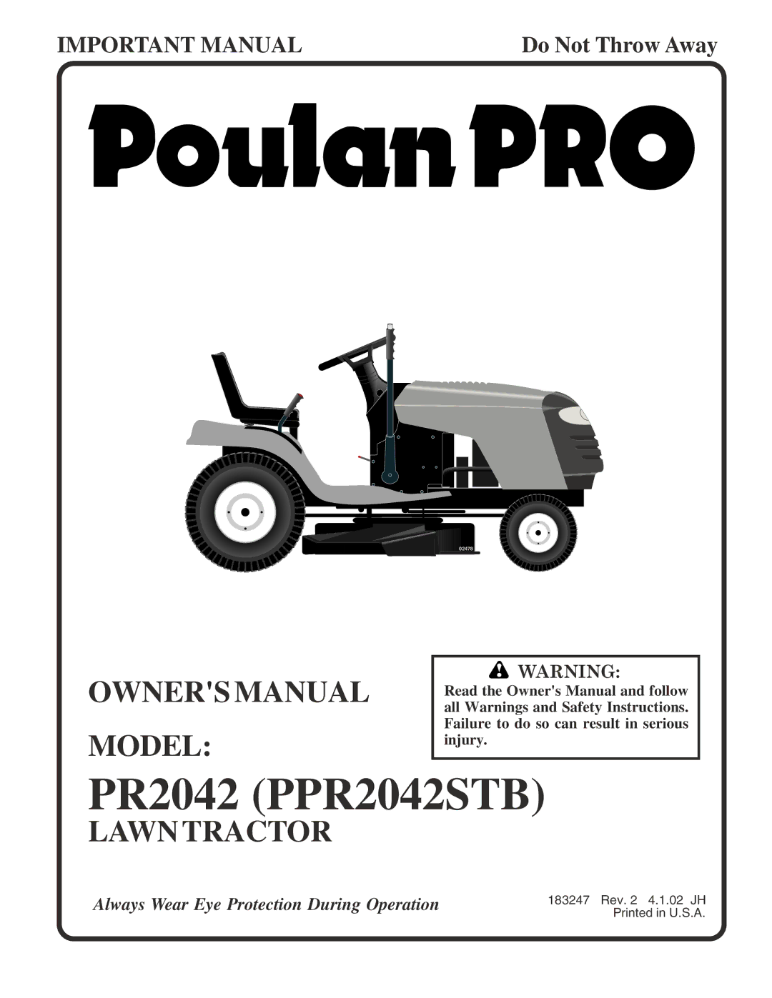 Poulan 183247 owner manual PR2042 PPR2042STB 