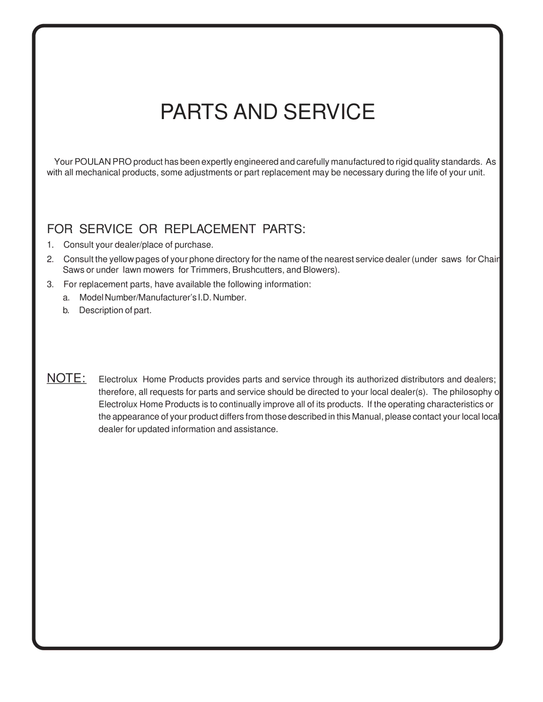 Poulan 183255 owner manual Parts and Service 