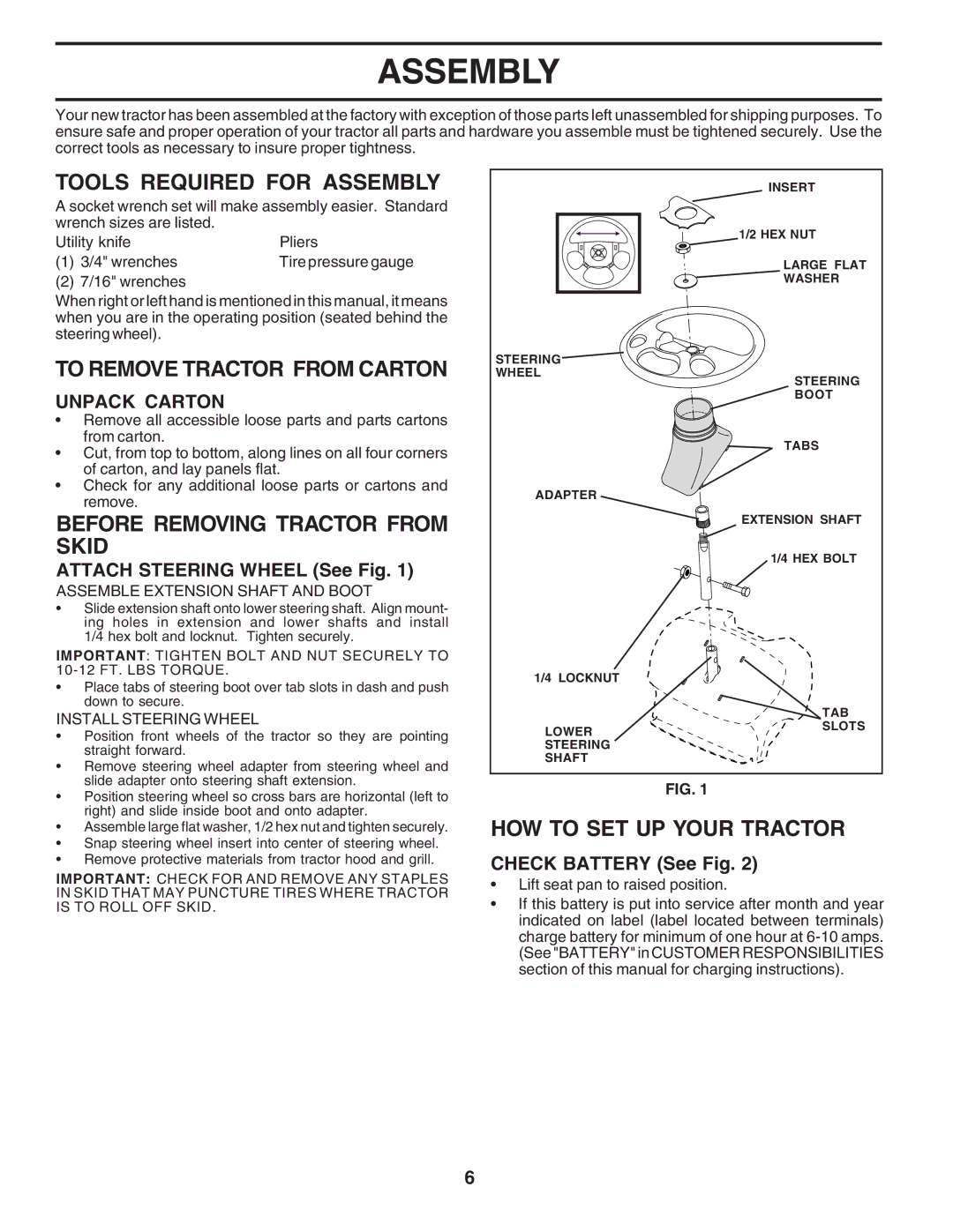 Poulan 183255 Tools Required for Assembly, To Remove Tractor from Carton, Before Removing Tractor from Skid 