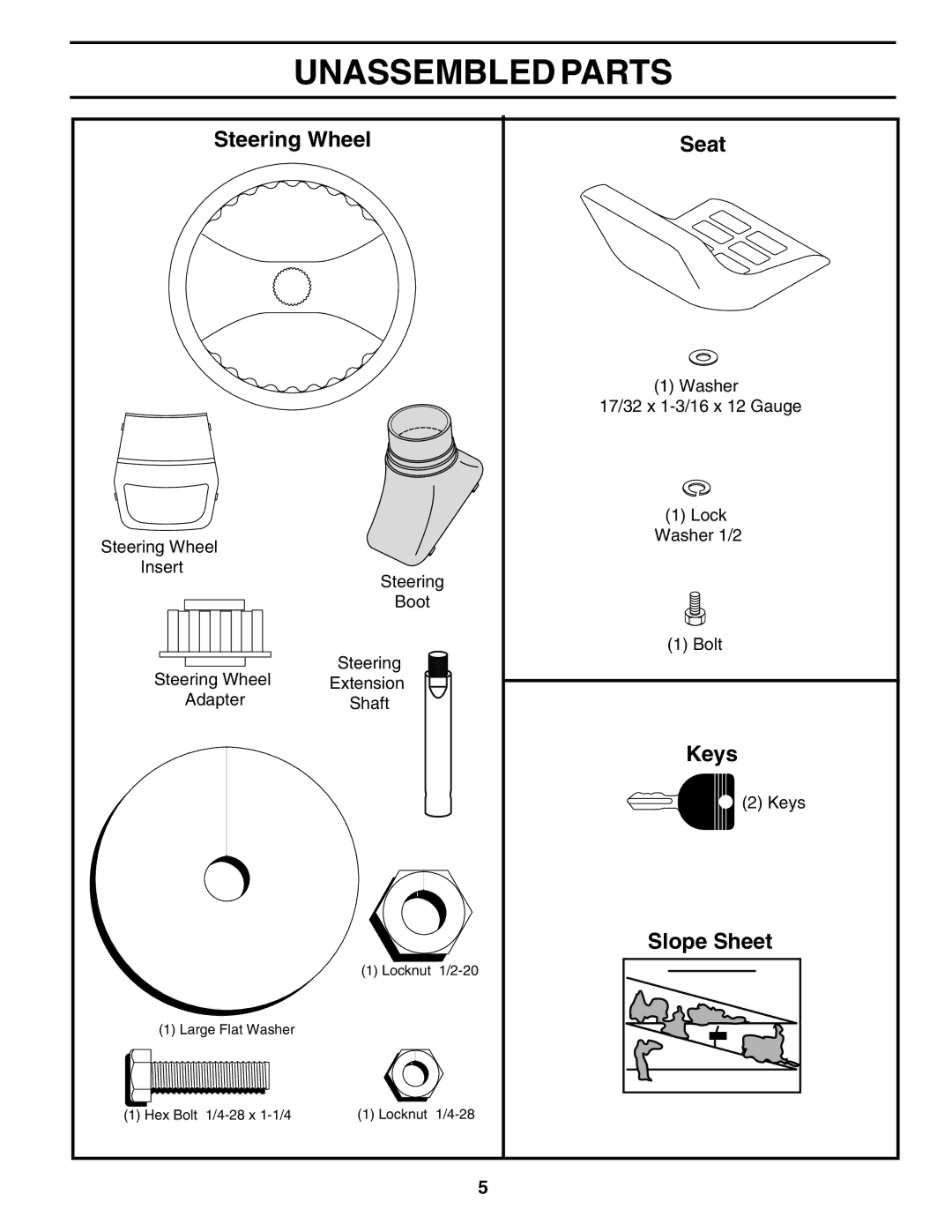 Poulan 183313 manual Unassembled Parts, Steering Wheel 