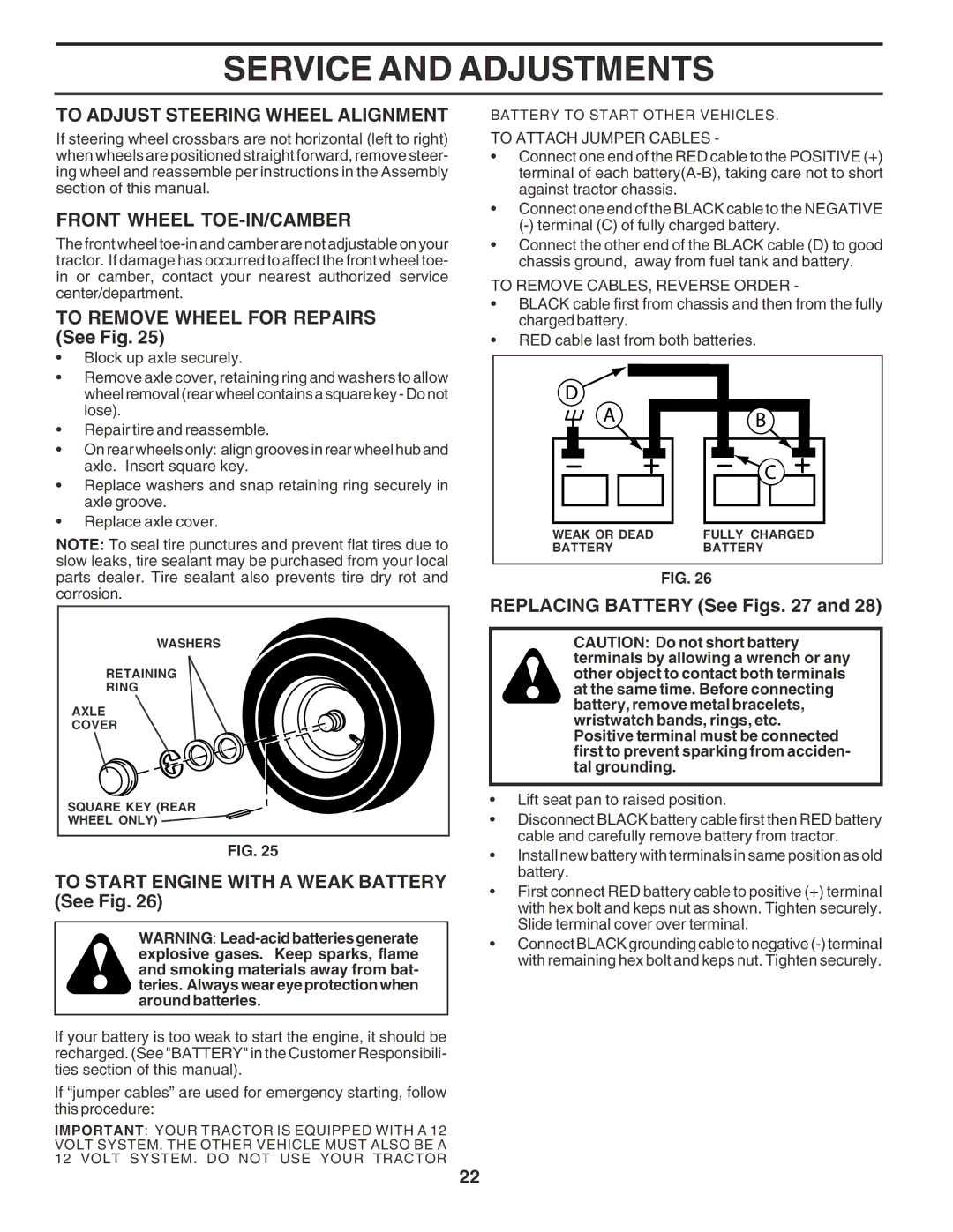 Poulan 183359 To Adjust Steering Wheel Alignment, Front Wheel TOE-IN/CAMBER, To Remove Wheel for Repairs See Fig 