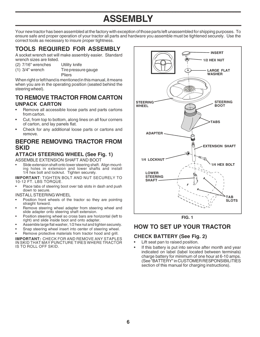 Poulan 183368 Tools Required for Assembly, To Remove Tractor from Carton, Before Removing Tractor from Skid 