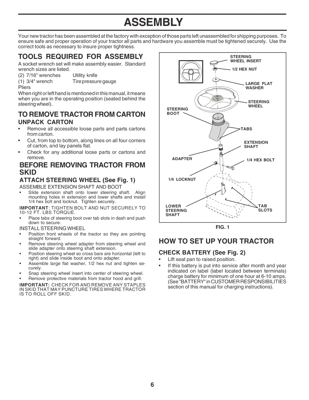 Poulan 183384 Tools Required for Assembly, To Remove Tractor from Carton, Before Removing Tractor from Skid 