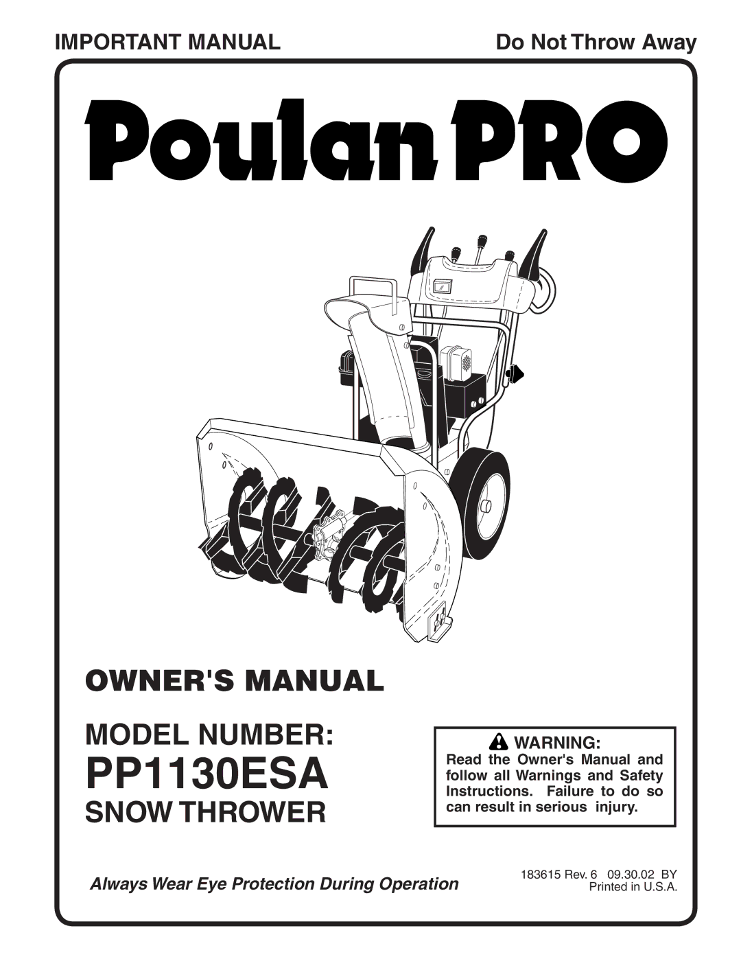 Poulan 183615 owner manual Model Number, Snow Thrower 