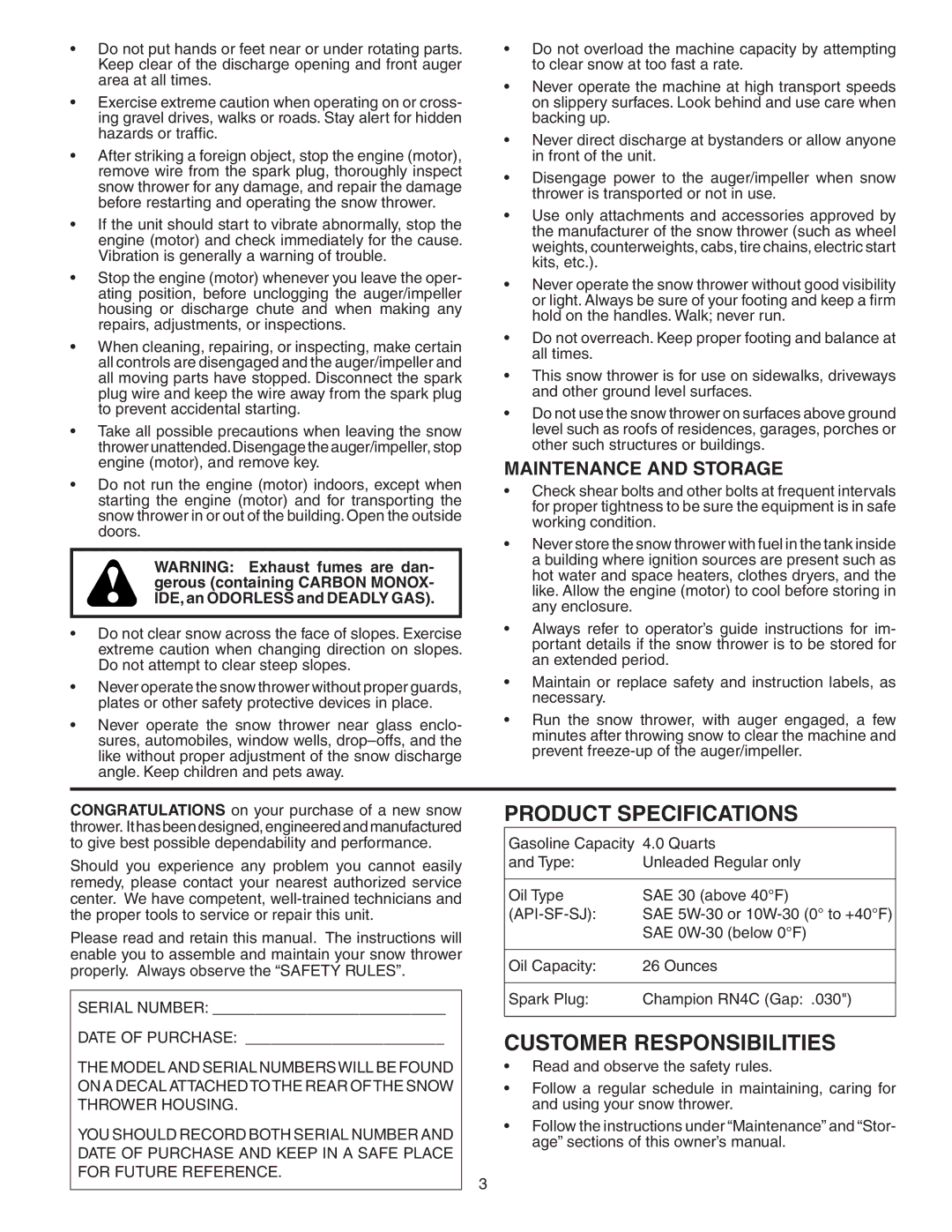 Poulan 183615 owner manual Maintenance and Storage, Api-Sf-Sj 