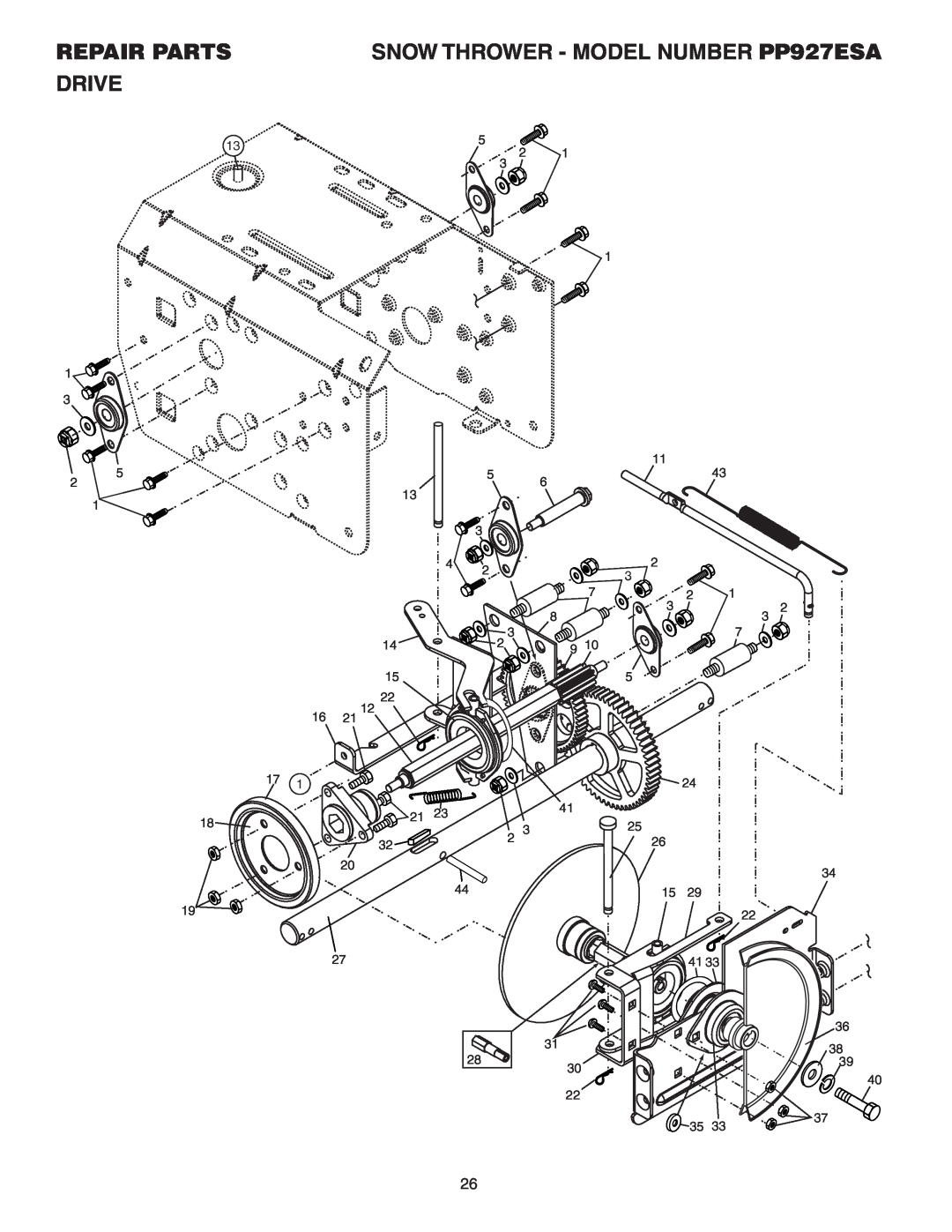 Poulan 183616 owner manual Drive, Repair Parts, SNOW THROWER - MODEL NUMBER PP927ESA 