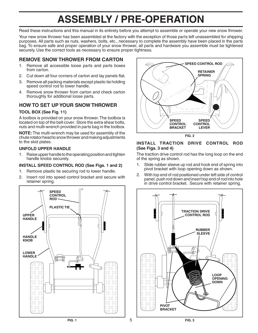 Poulan 183616 owner manual Assembly / PRE-OPERATION, Remove Snow Thrower from Carton, HOW to SET UP Your Snow Thrower 