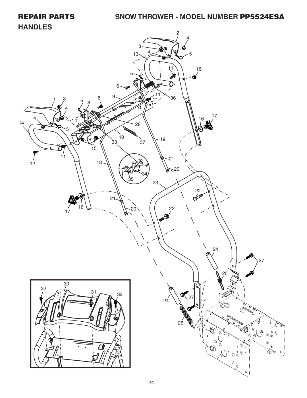 Poulan 183618 owner manual Repair Parts Snow Thrower Model Number PP5524ESA Handles 