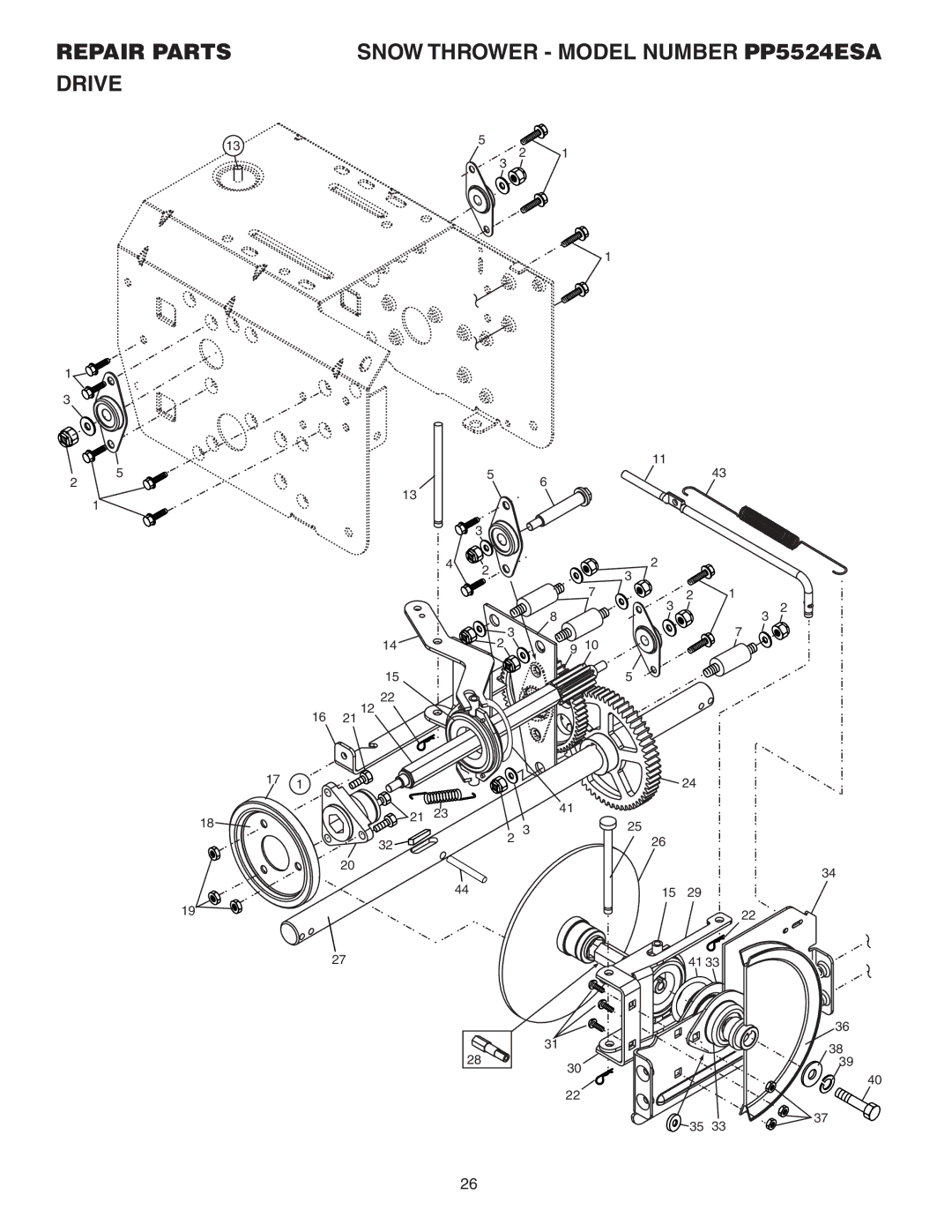 Poulan 183618 owner manual Repair Parts Snow Thrower Model Number PP5524ESA Drive 