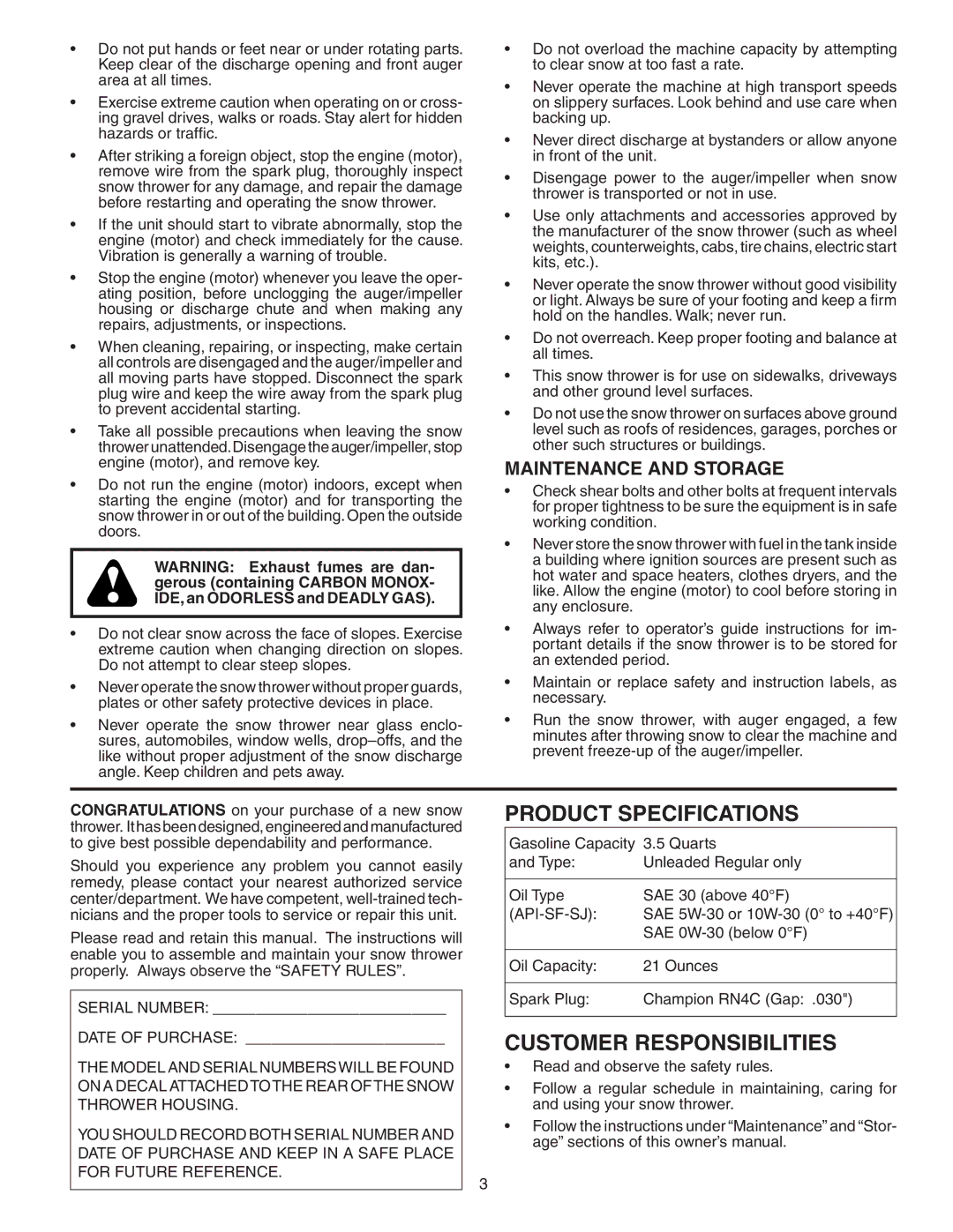 Poulan 183618 owner manual Maintenance and Storage, Api-Sf-Sj 