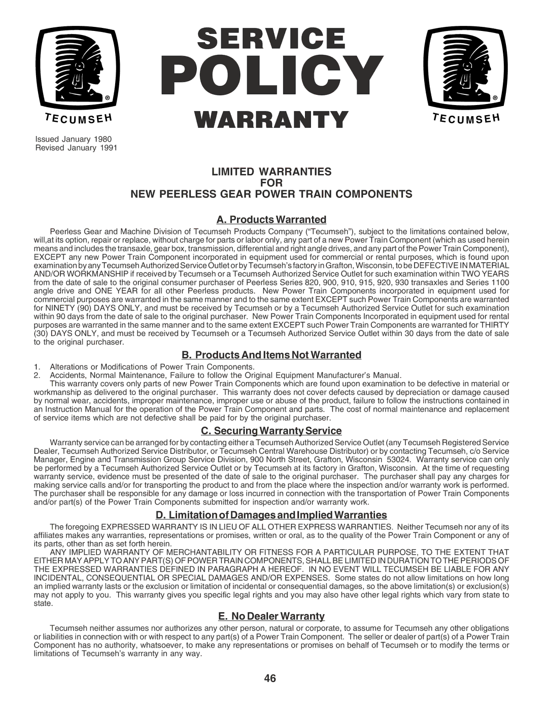 Poulan 183748 owner manual Policy 