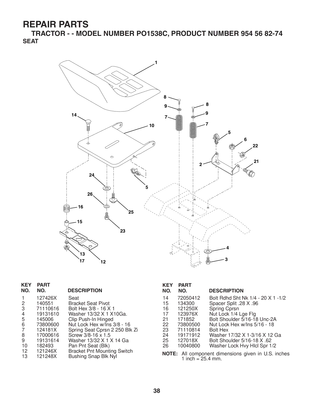 Poulan 183981 manual Seat 