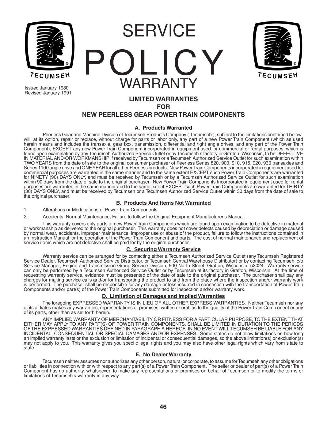 Poulan 183981 manual Policy 