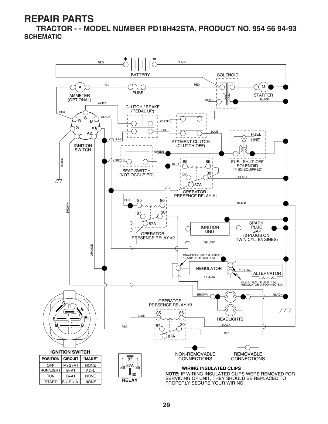 Poulan 184581 owner manual Tractor - Model Number PD18H42STA, Product no 56, Schematic 