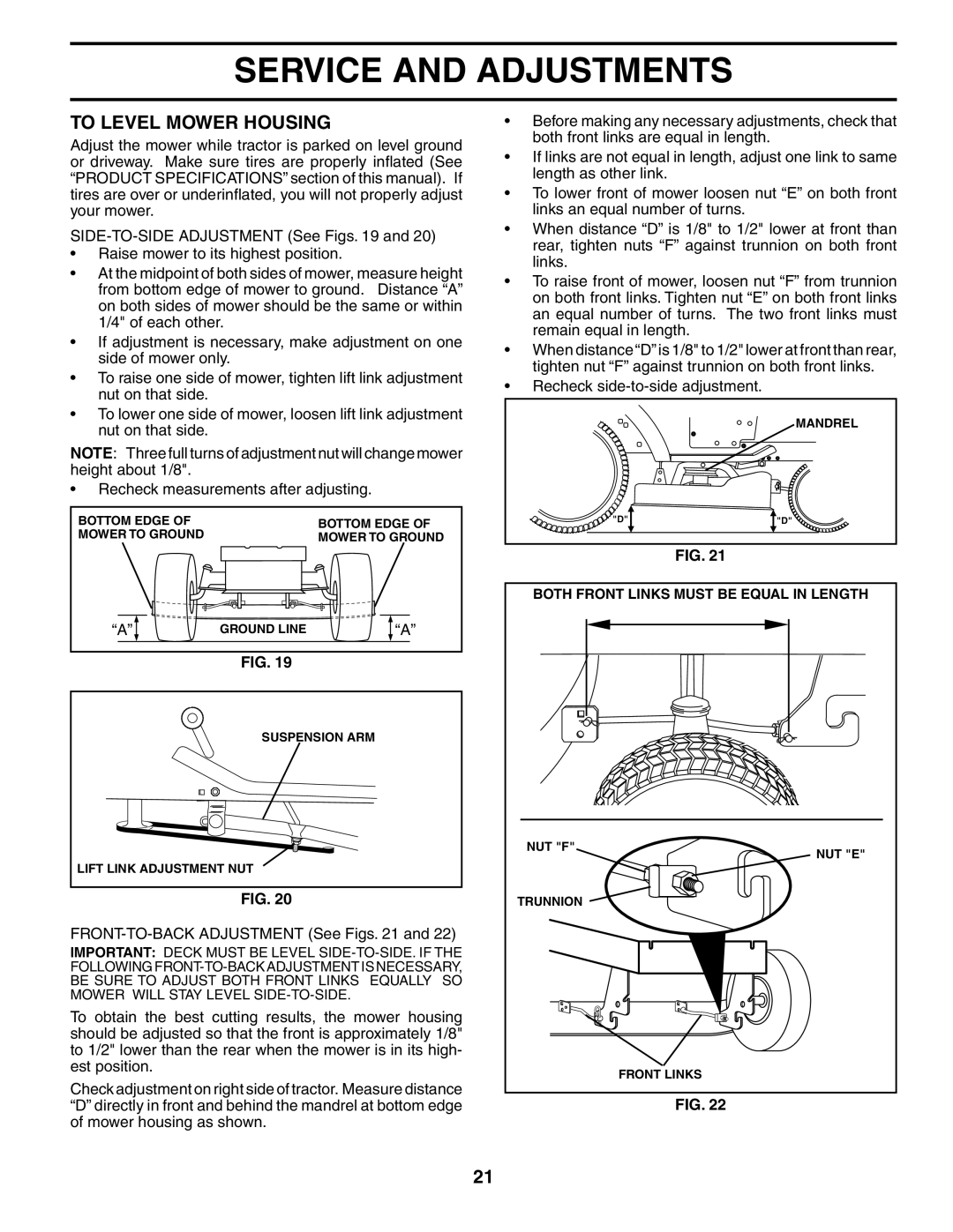 Poulan 184617 owner manual To Level Mower Housing, FRONT-TO-BACK Adjustment See Figs 