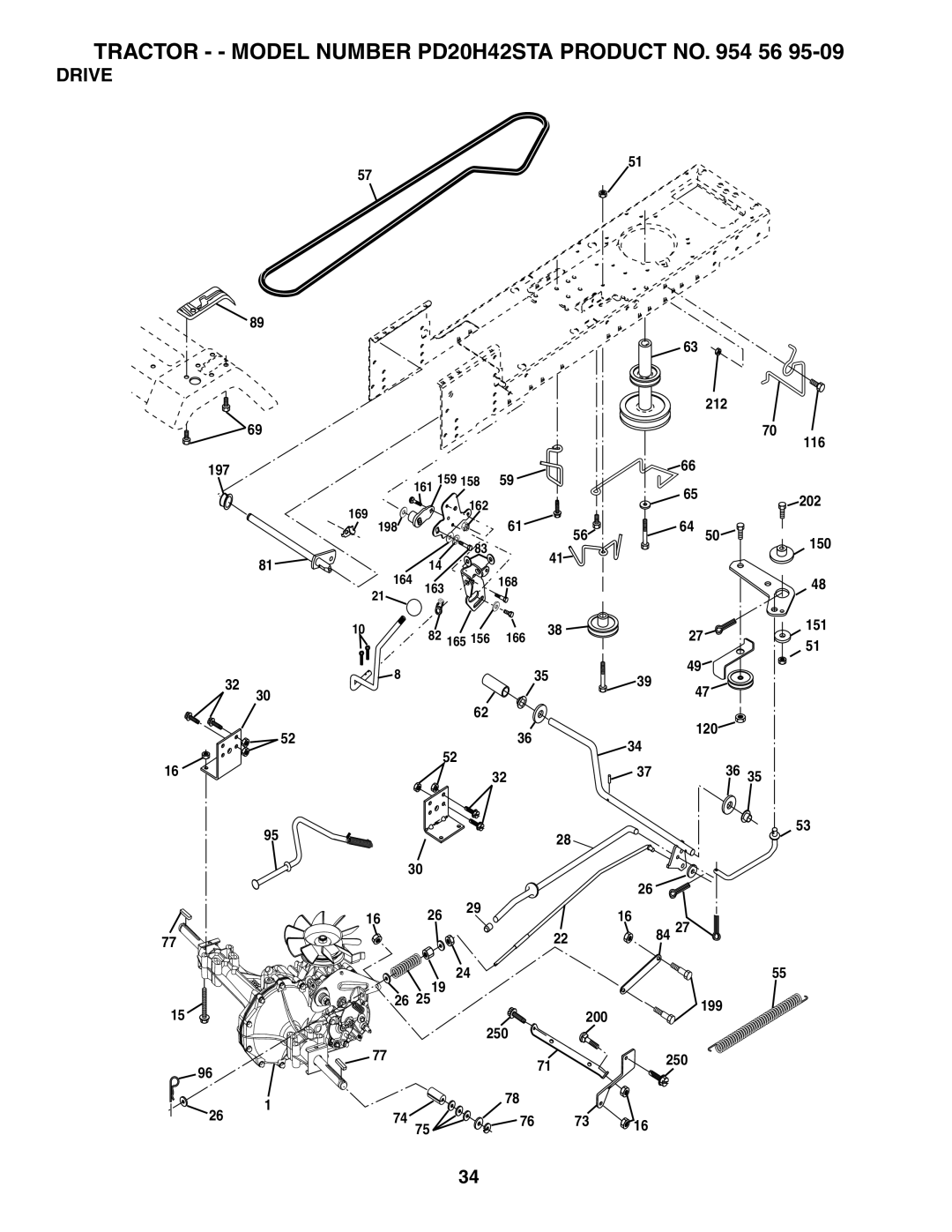 Poulan 184617 owner manual Drive, 212 116, 202, 150, 120 200 199 250 