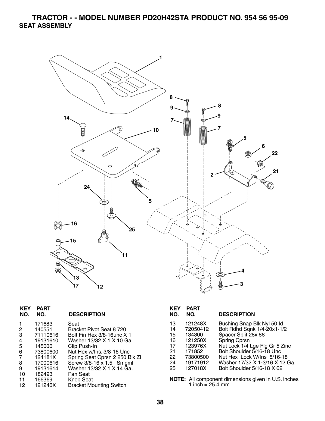 Poulan 184617 owner manual Seat Assembly 