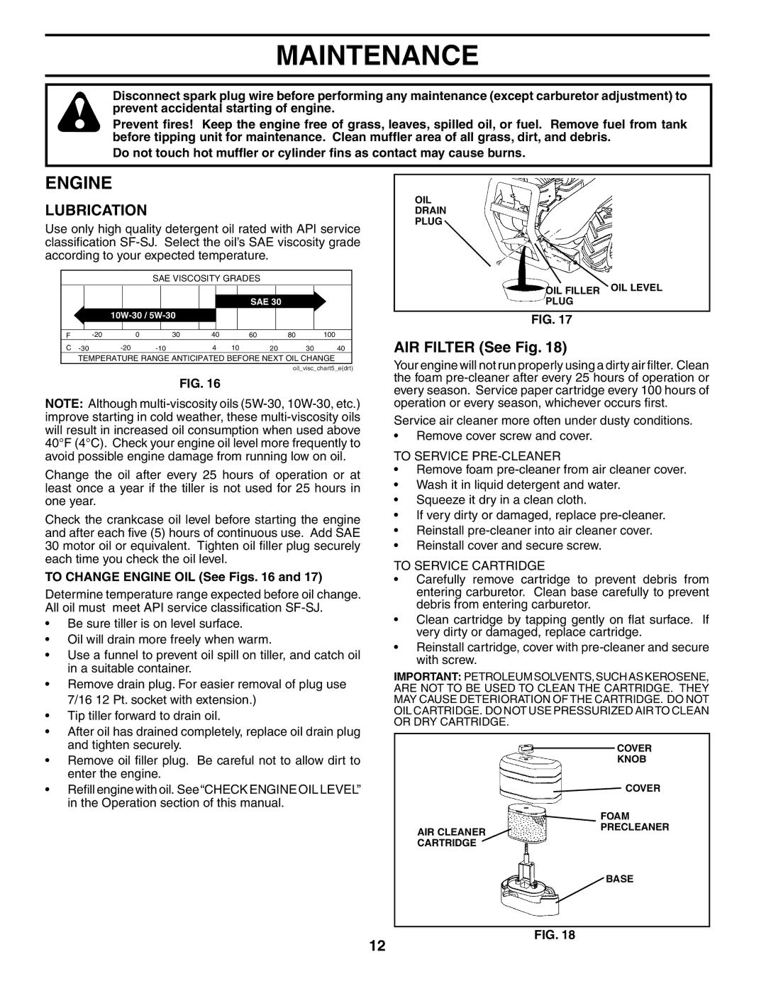 Poulan 184865 owner manual Engine, AIR Filter See Fig 