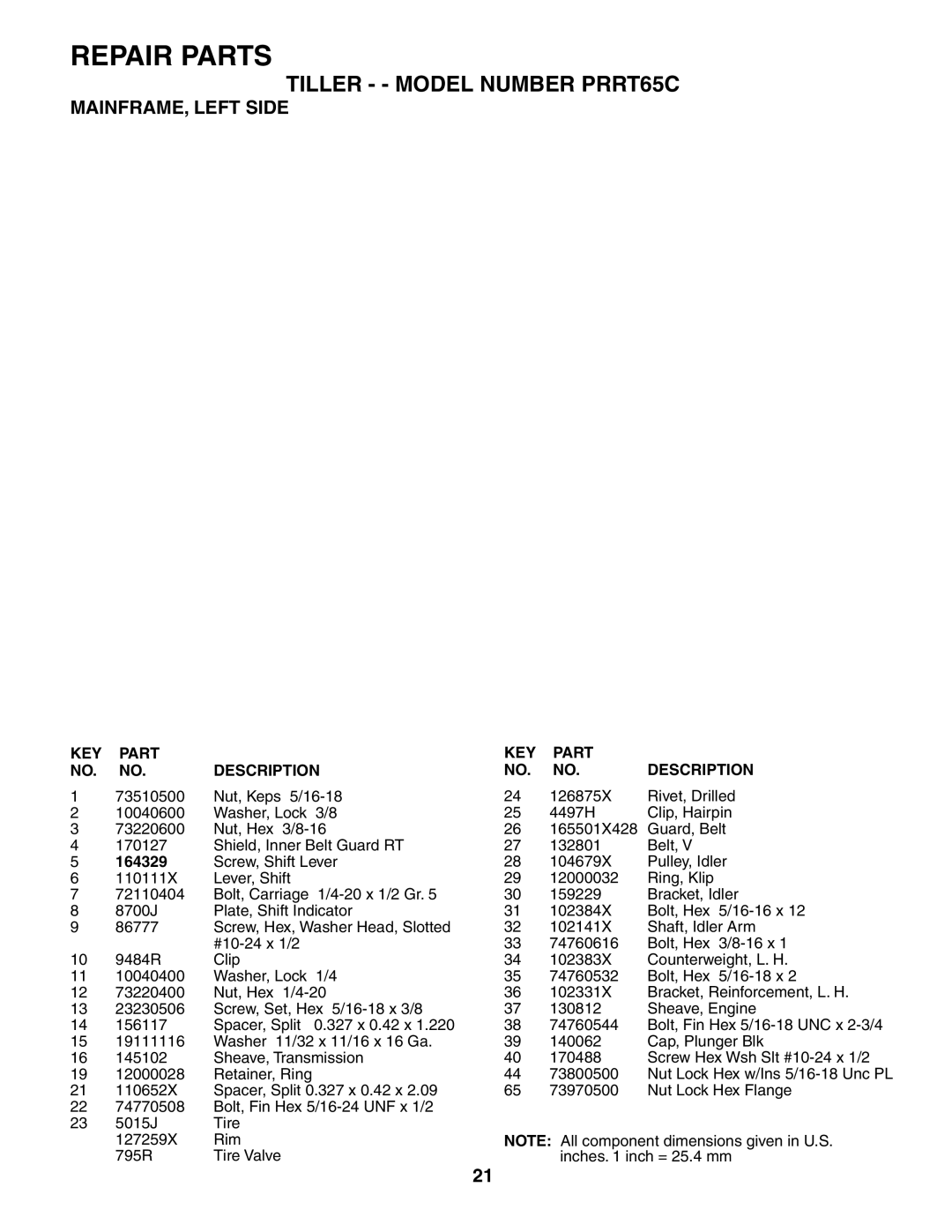 Poulan 184865 owner manual MAINFRAME, Left Side, 164329 