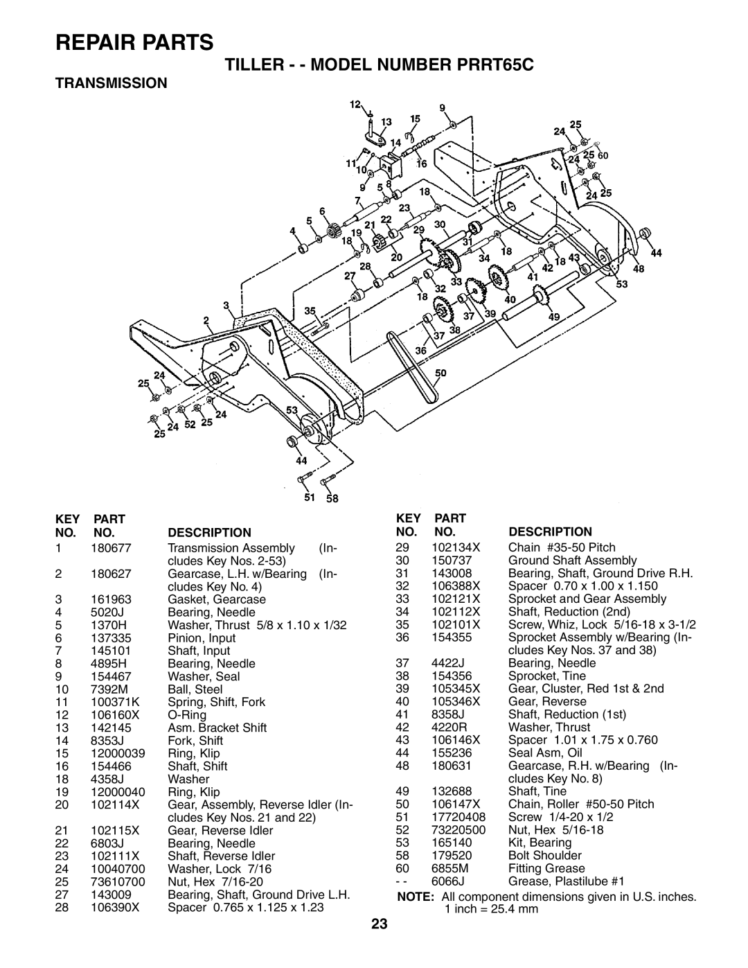 Poulan 184865 owner manual KEY Part NO. NO. Description 