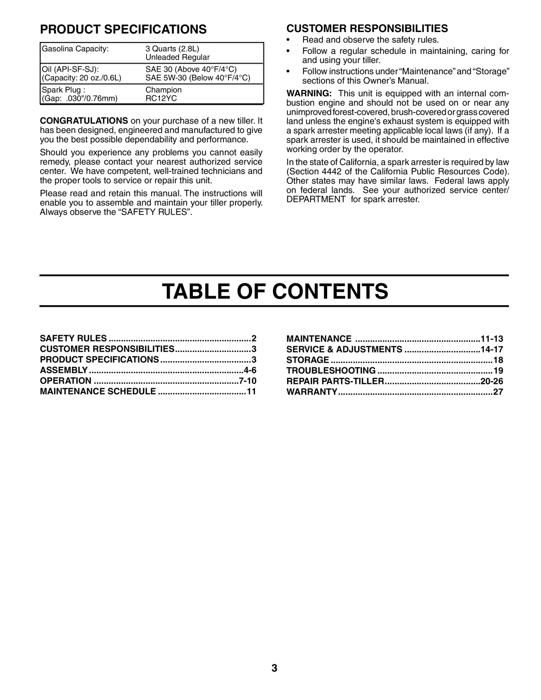 Poulan 184865 owner manual Table of Contents 