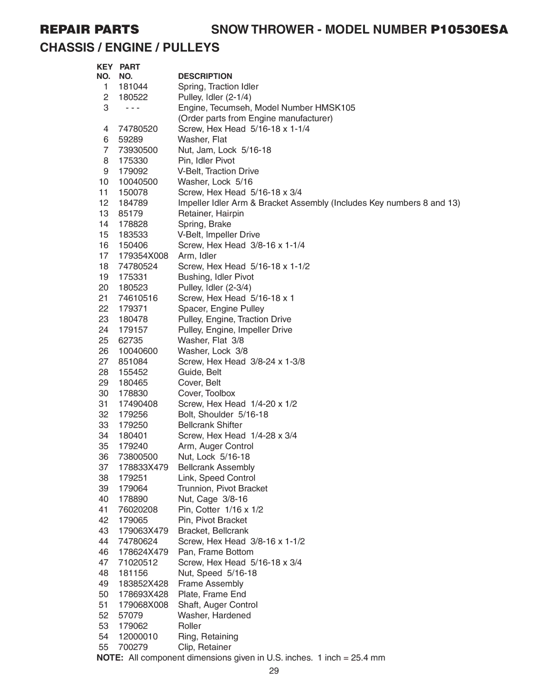 Poulan 185136 owner manual KEY Part Description 