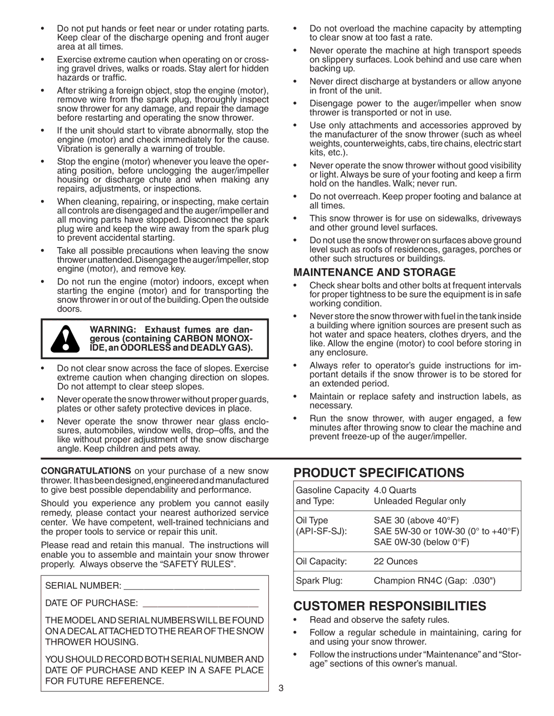 Poulan 185136 owner manual Maintenance and Storage, Api-Sf-Sj 