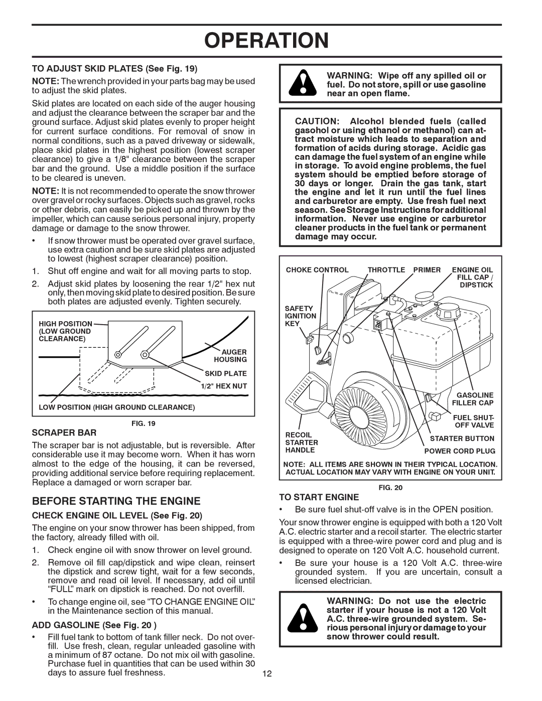 Poulan 185143 owner manual Before Starting the Engine, Scraper BAR, To Start Engine 