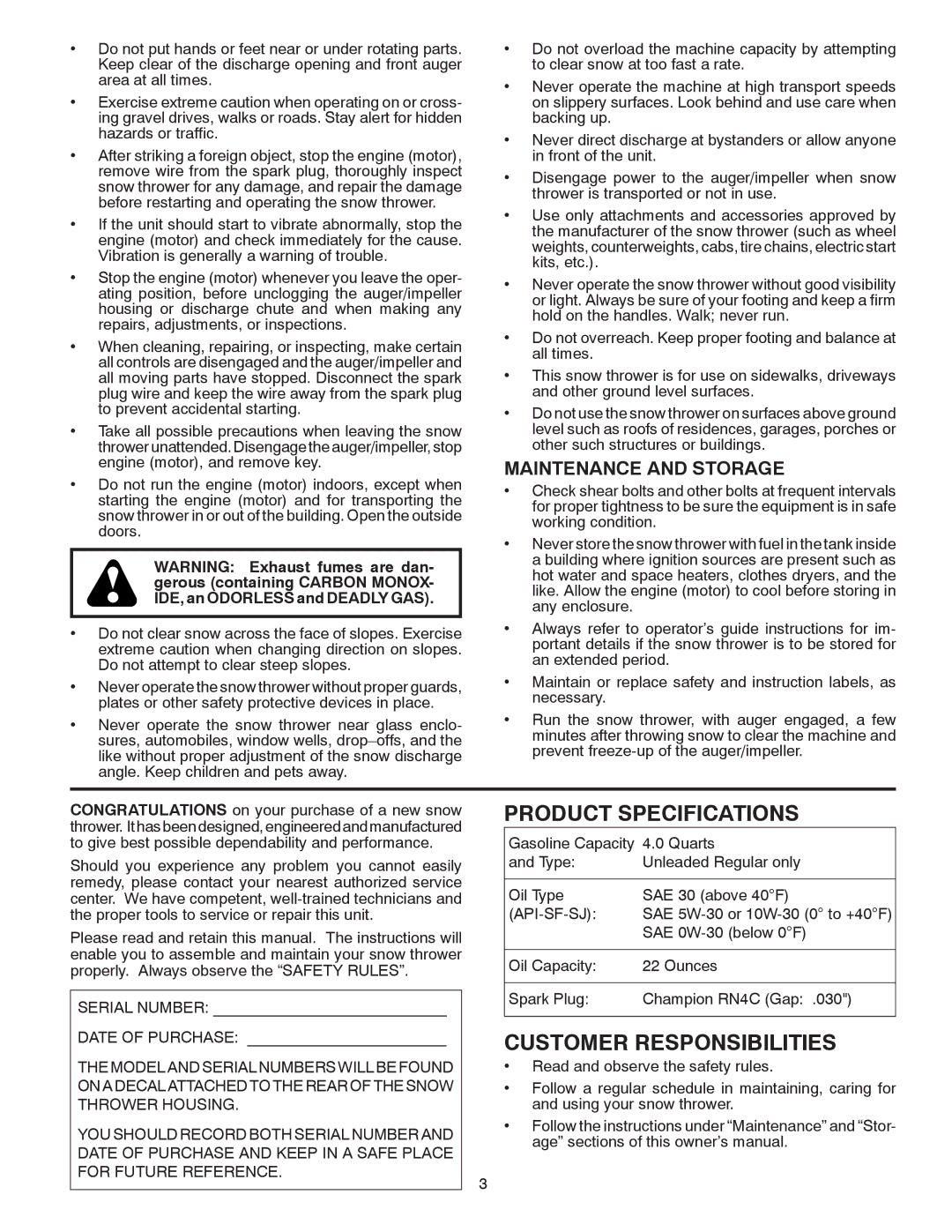 Poulan 185143 owner manual Maintenance and Storage, Api-Sf-Sj 