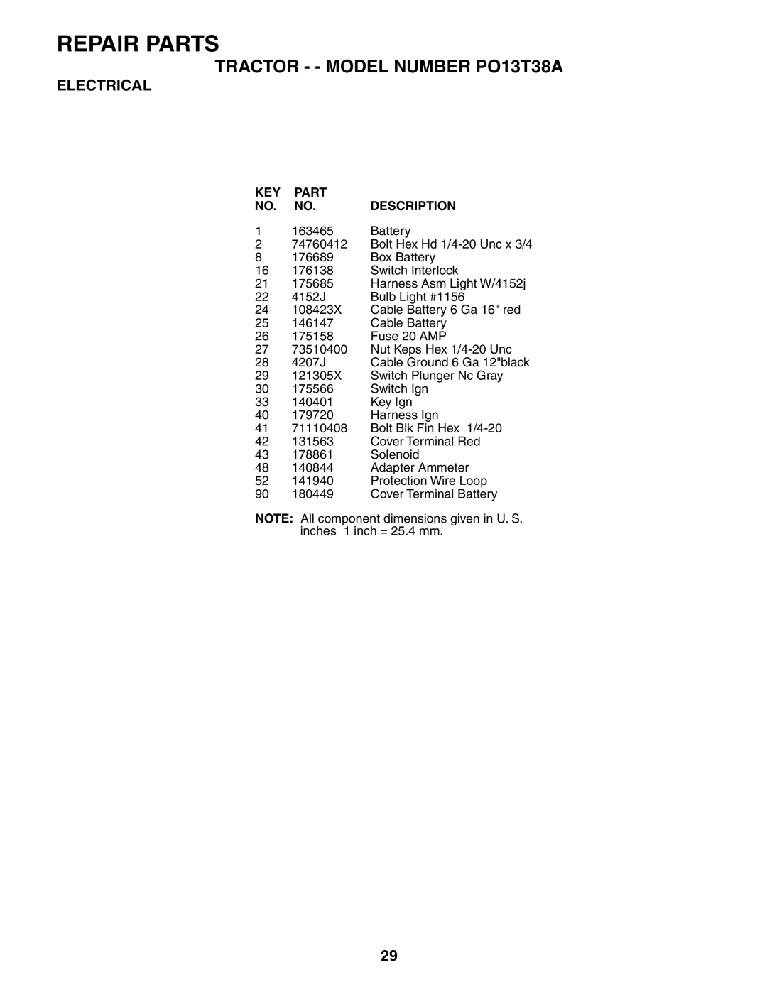 Poulan 187007 manual KEY Part Description 