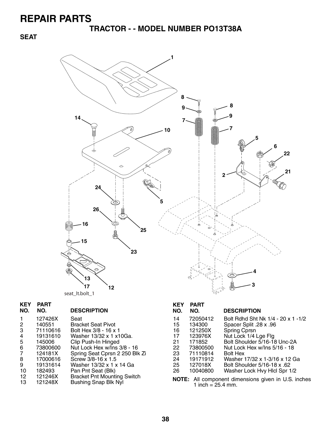 Poulan 187007 manual Seat 