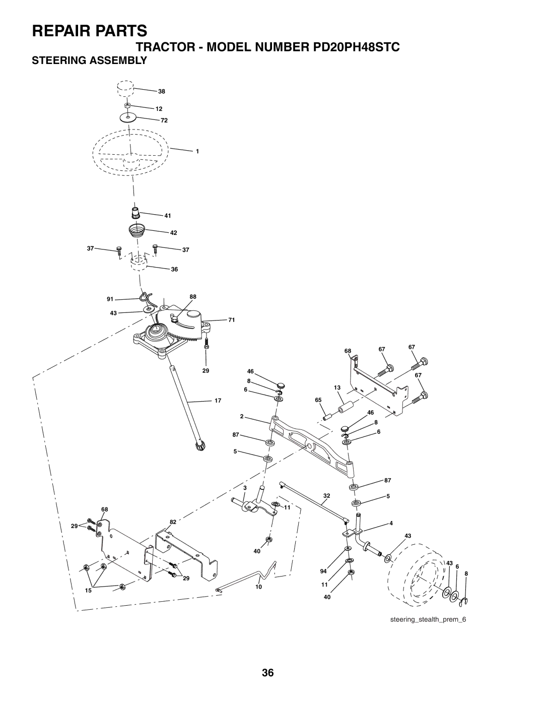 Poulan 187009 owner manual Steering Assembly 