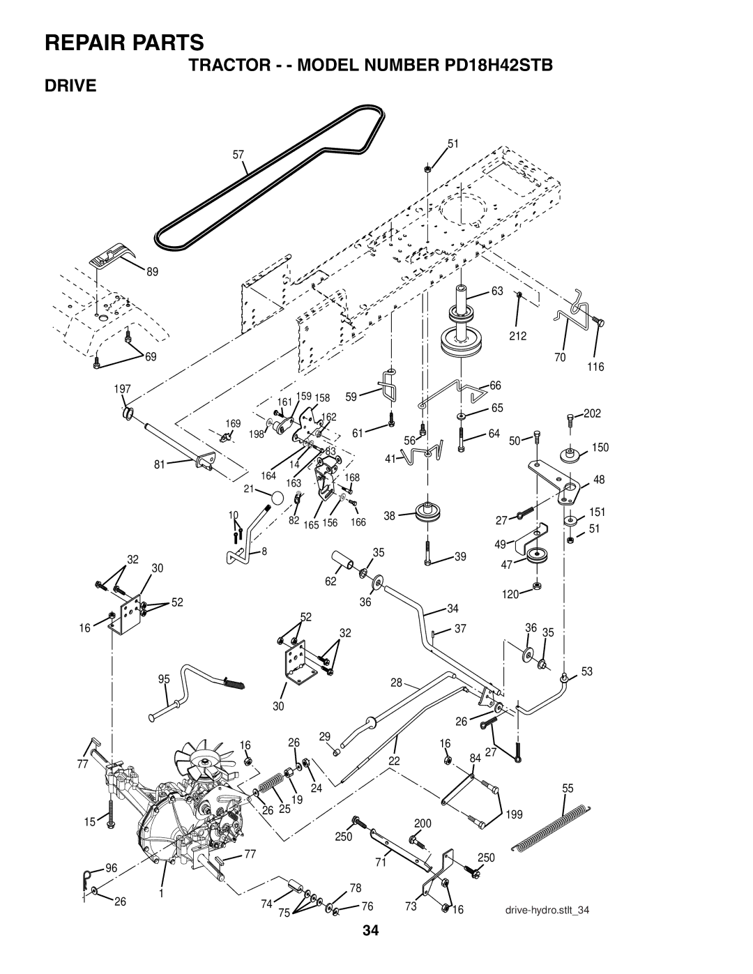 Poulan 187080 owner manual Tractor - Model Number PD18H42STB Drive 