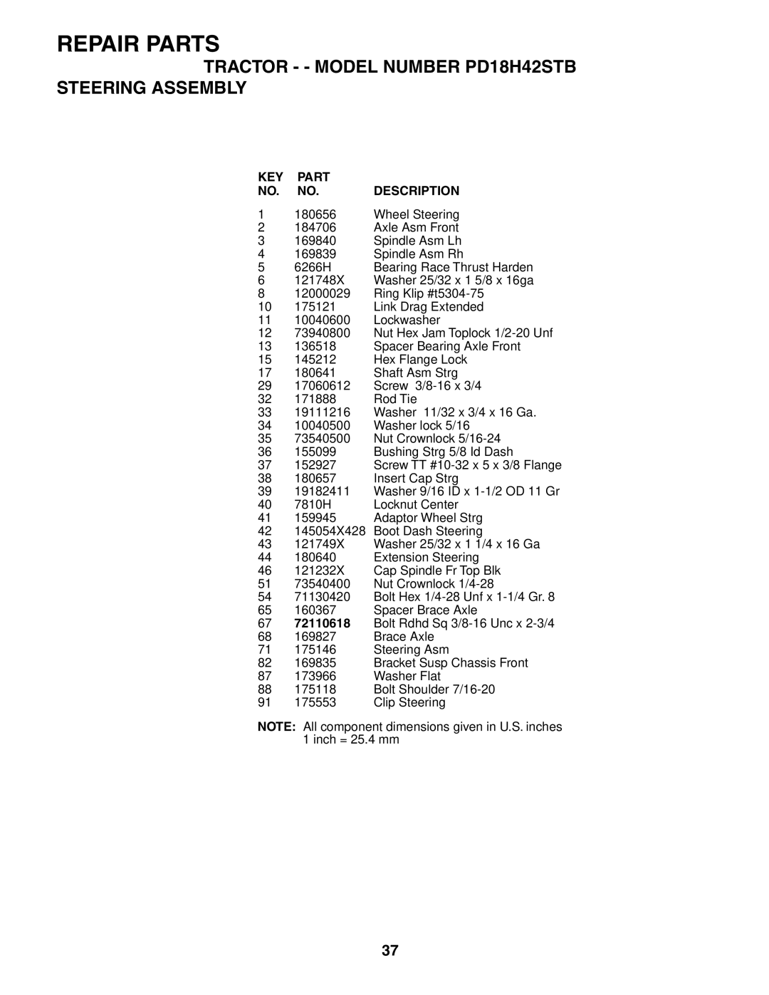 Poulan 187080 owner manual Wheel Steering 