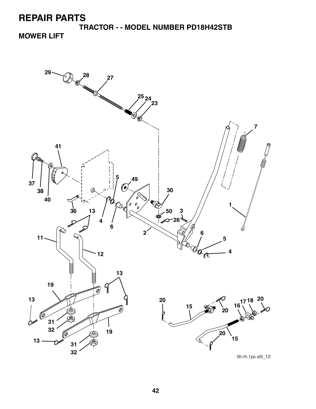 Poulan 187080 owner manual Tractor - Model Number PD18H42STB Mower Lift 