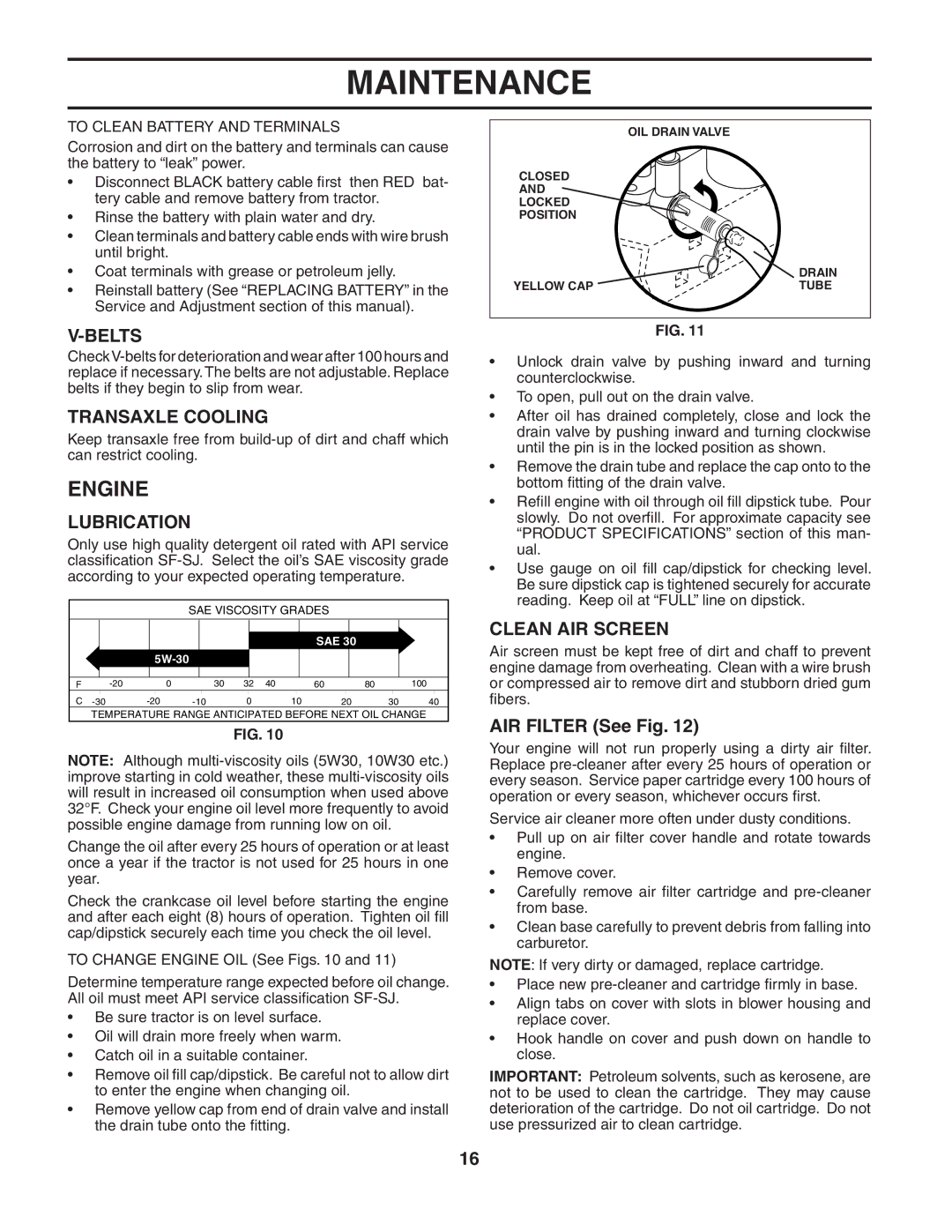 Poulan 187189 manual Engine, Belts, Transaxle Cooling, Lubrication, Clean AIR Screen 