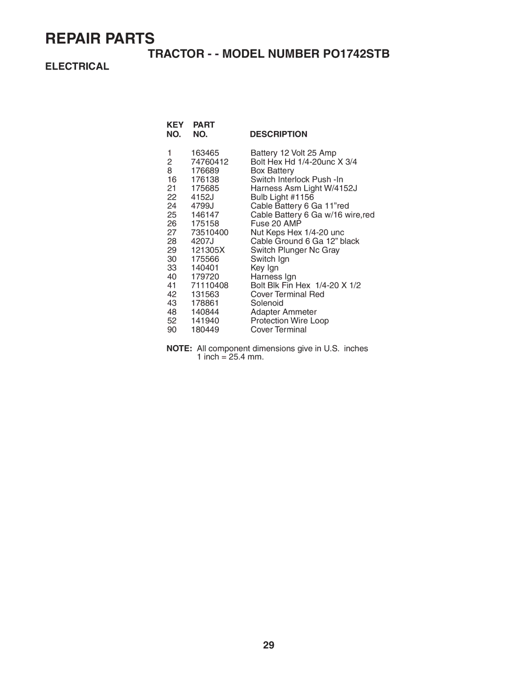 Poulan 187189 manual KEY Part Description 