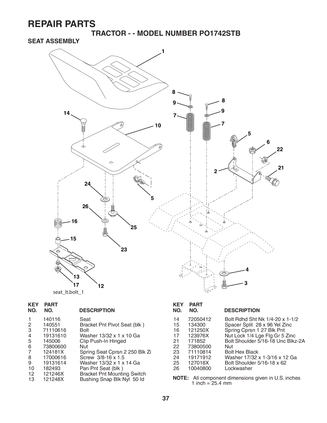 Poulan 187189 manual Seat Assembly, Seatlt.bolt1 