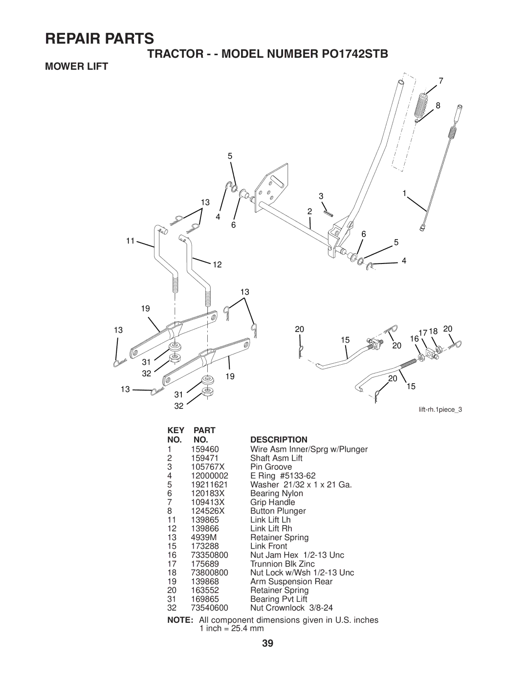 Poulan 187189 manual Mower Lift 