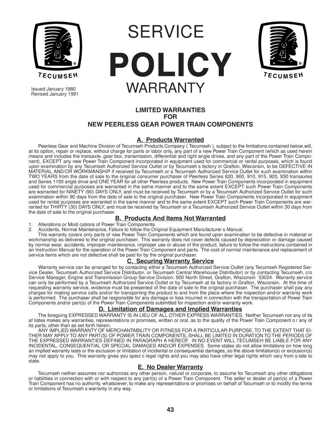 Poulan 187189 manual Policy 