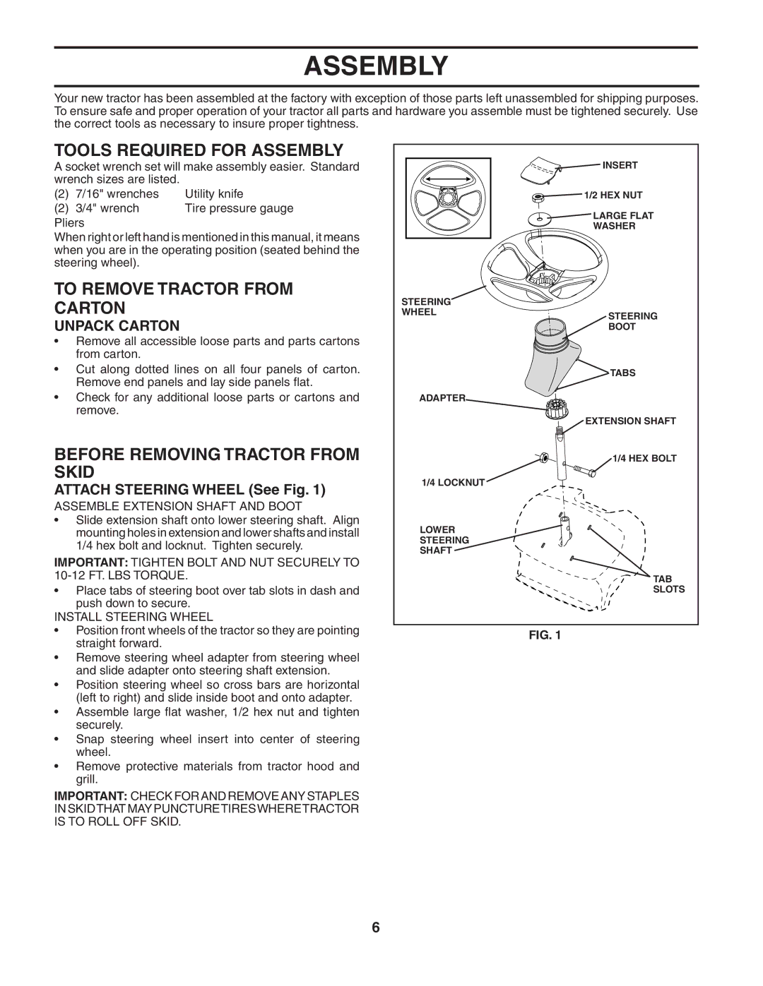 Poulan 187189 manual Tools Required for Assembly, To Remove Tractor from Carton, Before Removing Tractor from Skid 