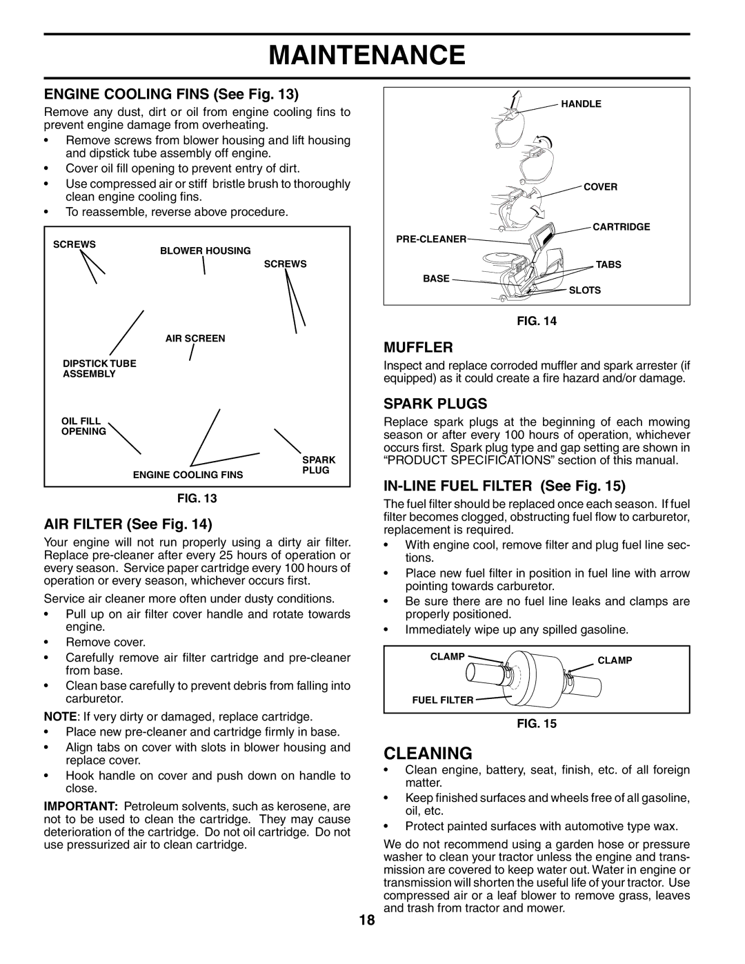 Poulan 187301 manual Cleaning, Muffler, Spark Plugs 