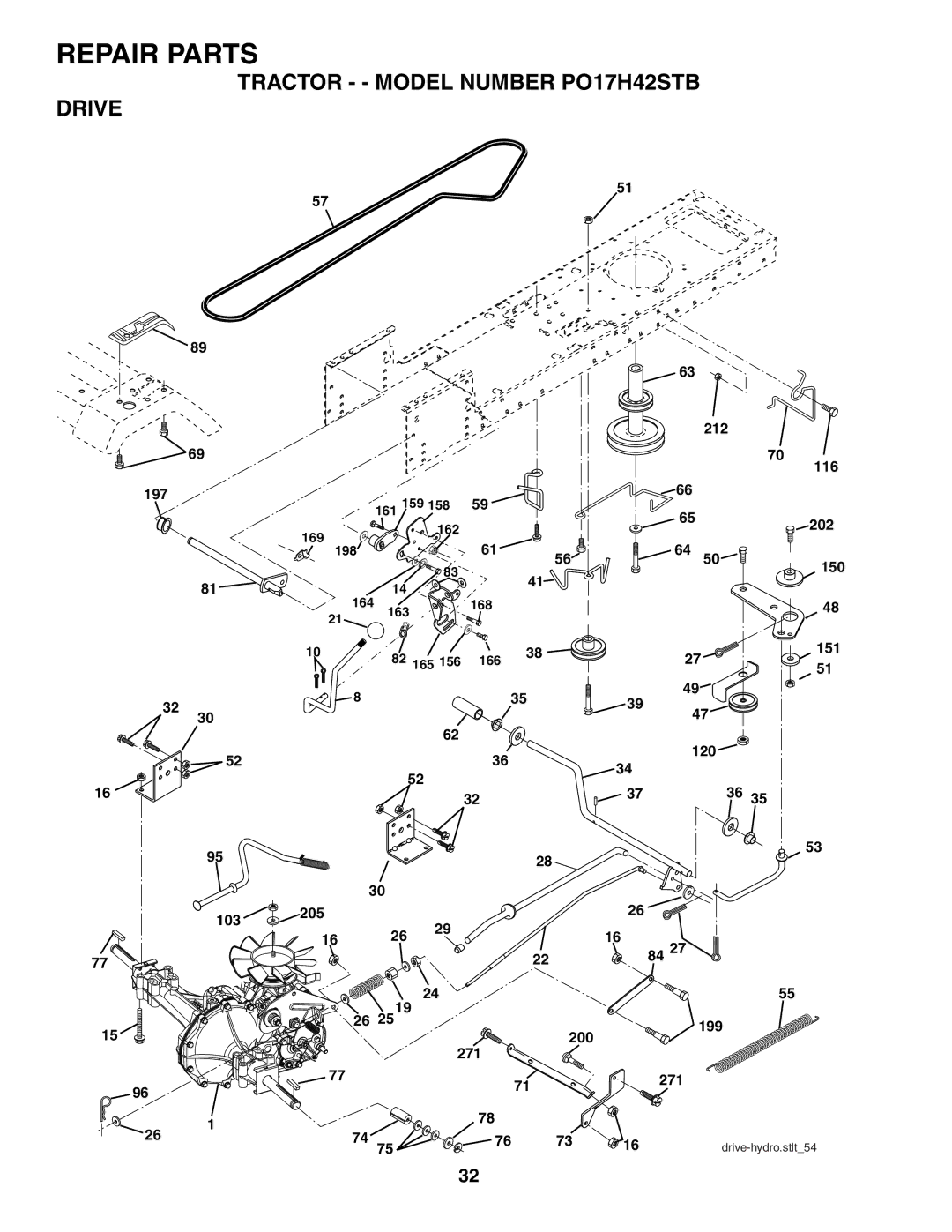 Poulan 187301 manual Tractor - Model Number PO17H42STB Drive 