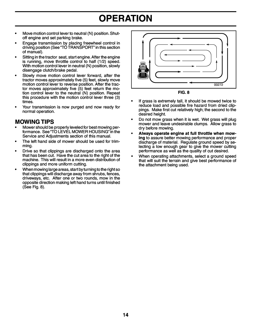 Poulan 187301 manual Mowing Tips, Operation 