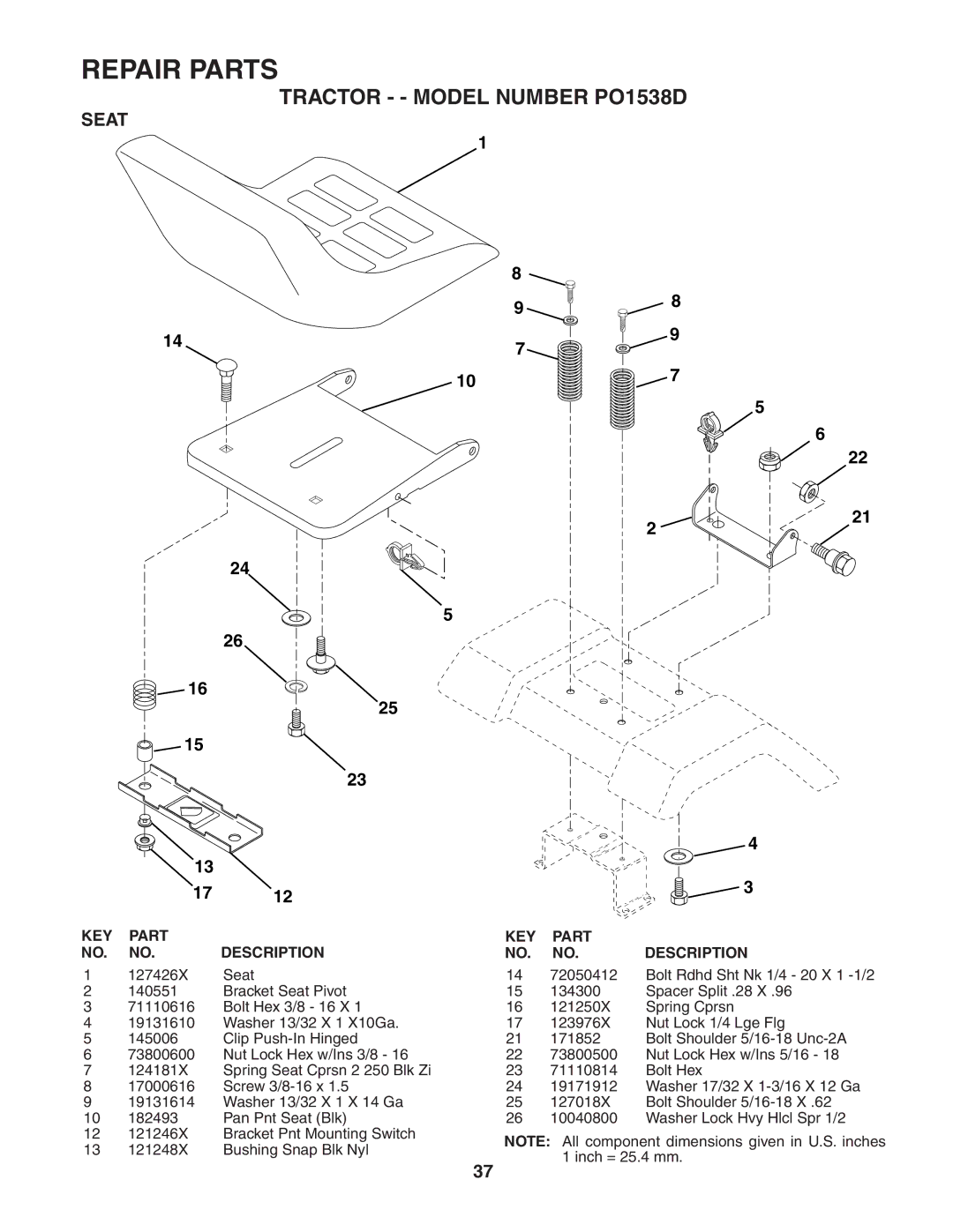 Poulan 187570 manual Seat 