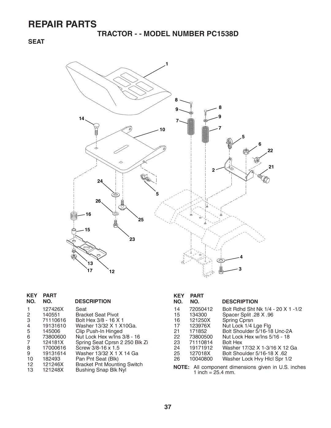 Poulan 187581 manual Seat 