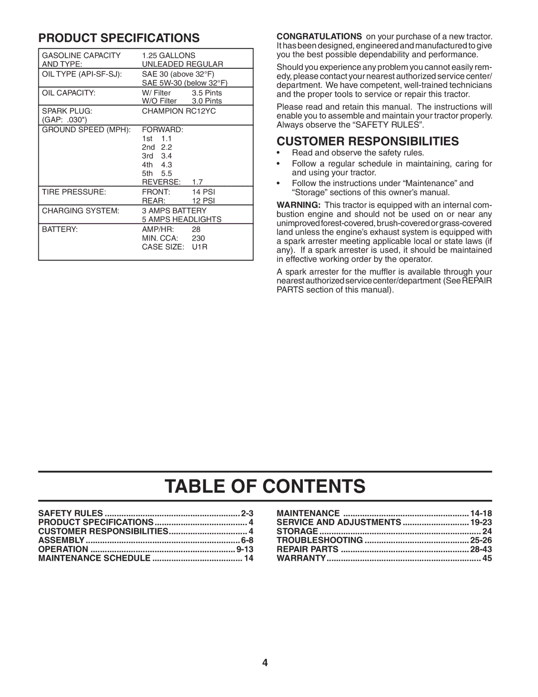 Poulan 187581 manual Table of Contents 